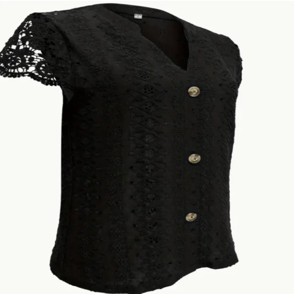 Side Of Women'S Elegant V-Neck Long Sleeve T-Shirt, Solid Colour Black