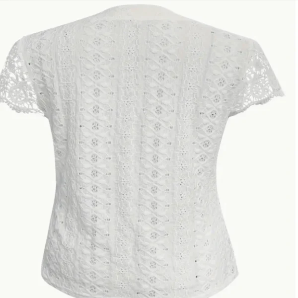 Back Of Women'S Elegant V-Neck Long Sleeve T-Shirt, Solid Colour White