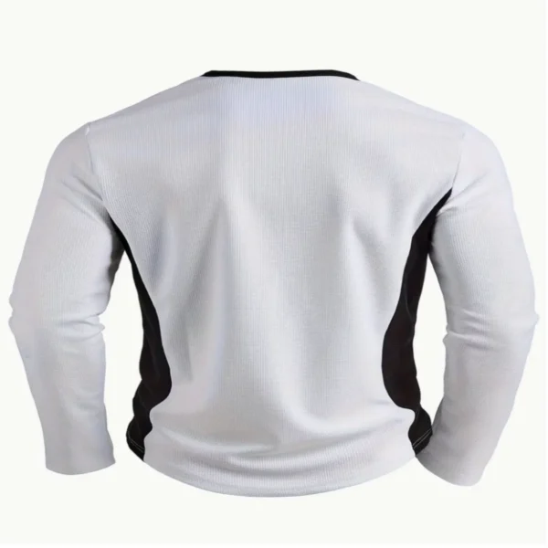 Men's Casual Hooded Henley Shirt with Color Block Design - Image 3
