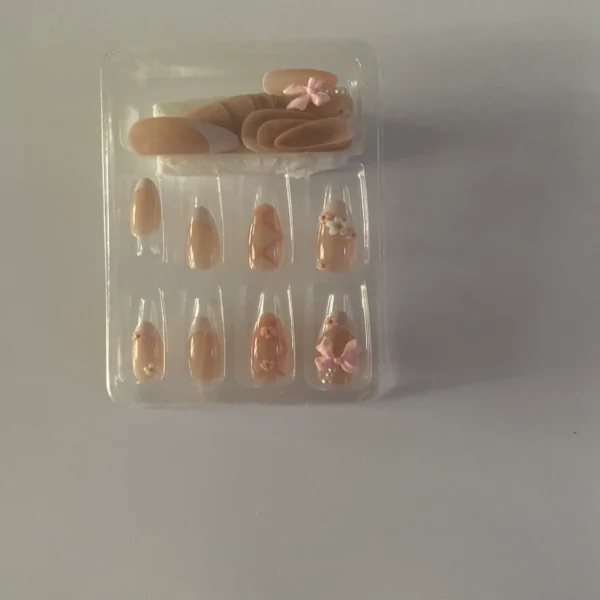 Ladies Pink False Nails With Flower Design