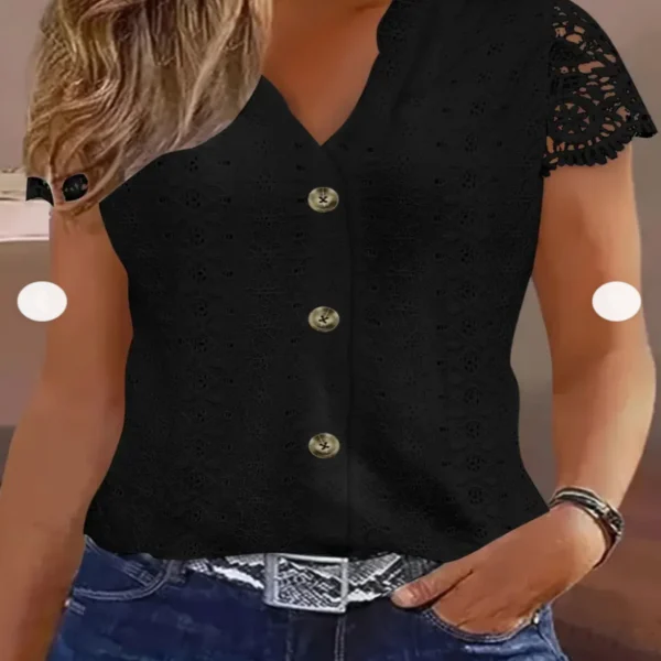 Women'S Elegant V-Neck Long Sleeve T-Shirt, Solid Colour Black