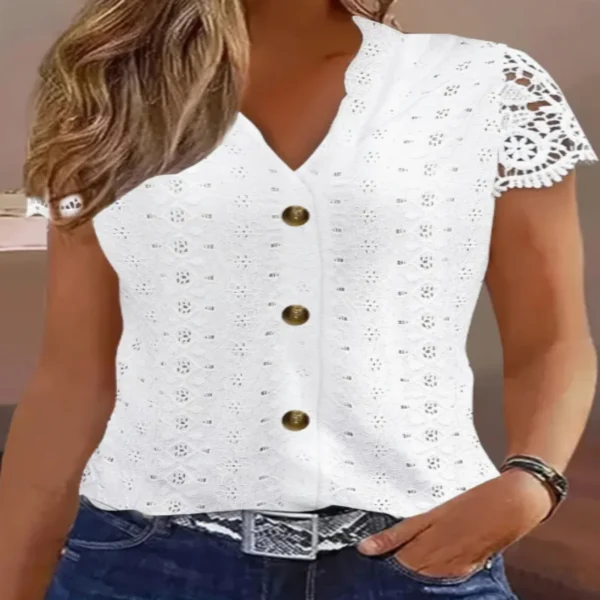 Women's Elegant V-Neck Long Sleeve T-Shirt Colour White