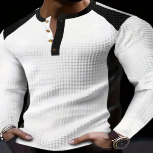Men`s White Long Sleeve Shirt With Black Patches