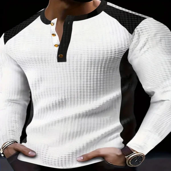 Men`s White Long Sleeve Shirt With Black Patches