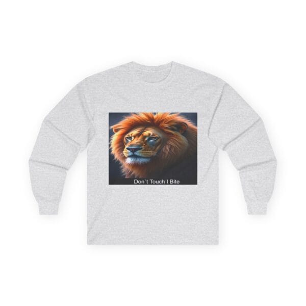Unisex Long Sleeve Tee - Fierce Lion Design "Don't Touch I Bite" - Image 4