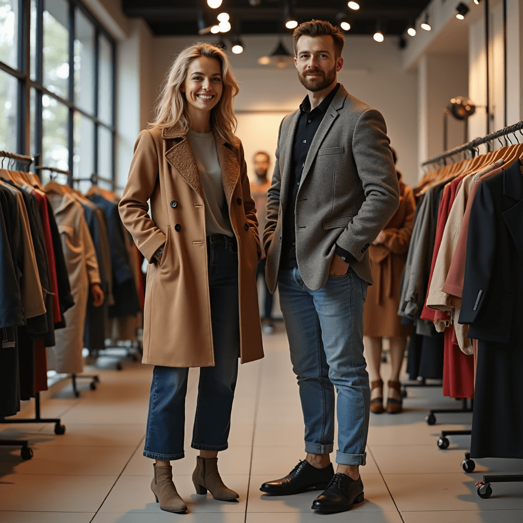 Man and Ladie Standing In Clothes Shop
