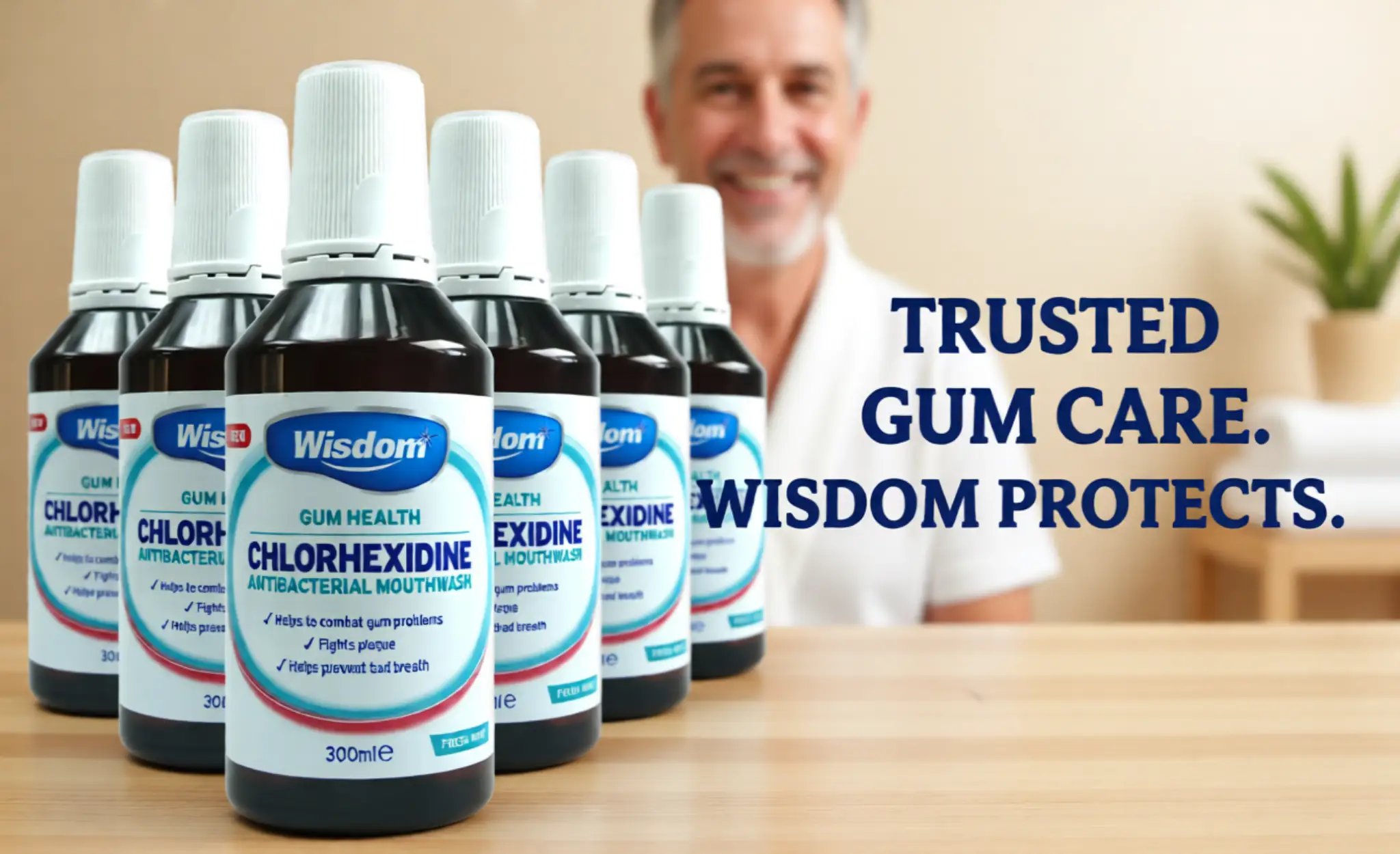 Wisdom Fresh Mint Chlorhexidine Mouthwash 300ml bottle